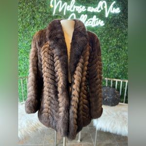 The BON Coney (Rabbit) Chevron Print Fur Coat